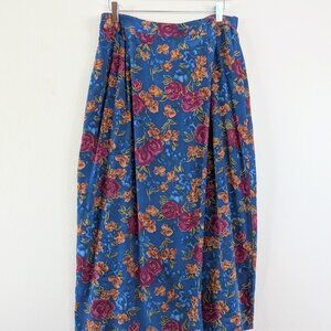 Vintage 100% Silk Maxi Skirt Pockets Cottagecore Boho Coastal Grandma Women 16W